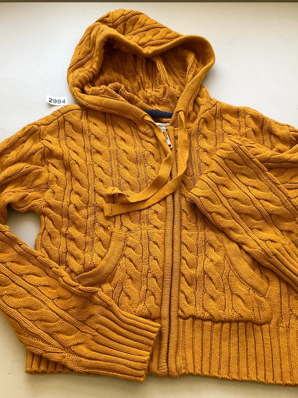 American Eagle Sweater Knit Cardigan Hoodie XS Mustard